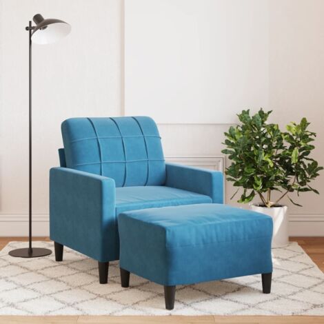 Fauteuil avec repose-pied-Chaise de relaxation-Fauteuil Relax Bleu 60 cm Velours 101544