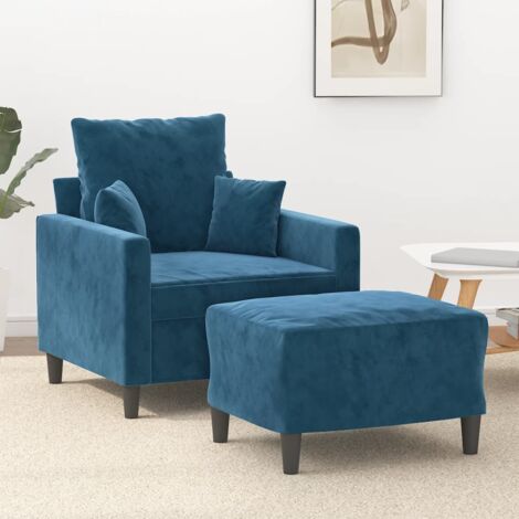 Fauteuil avec repose-pied-Chaise de relaxation-Fauteuil Relax Bleu 60 cm Velours 951580