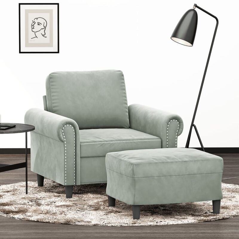 Vidaxl - Fauteuil avec repose-pied Gris clair 60 cm Velours