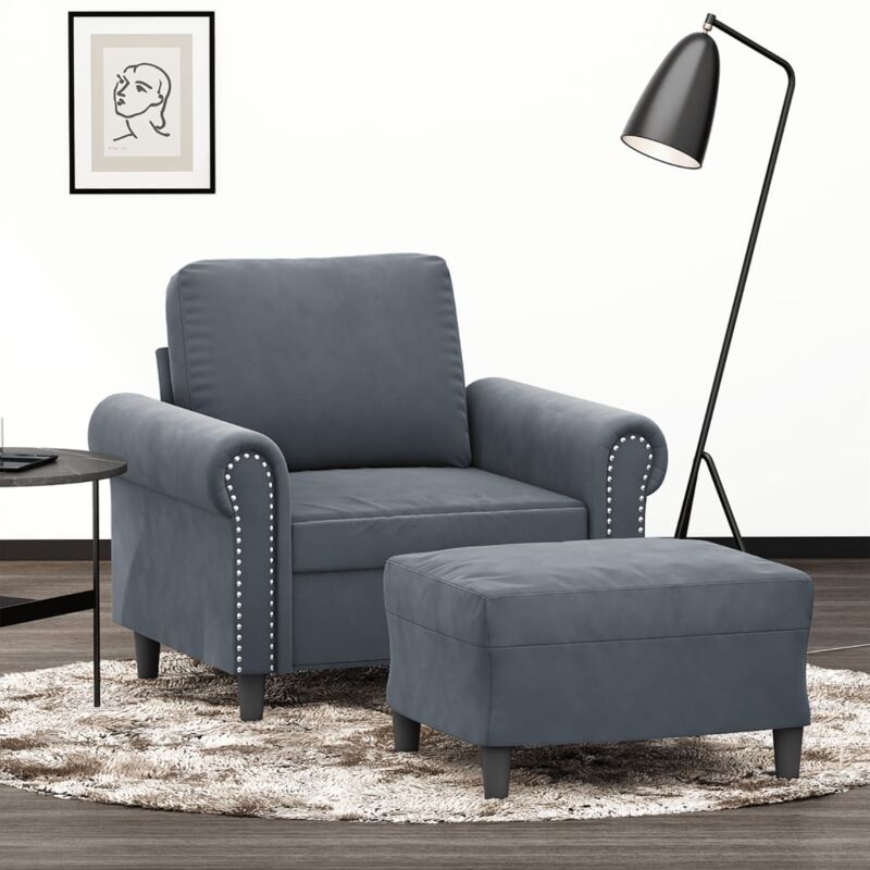Vidaxl - Fauteuil avec repose-pied Gris foncé 60 cm Velours