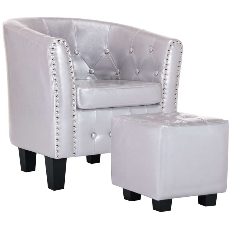 Fauteuil avec Repose-pied Similicuir Argenté Brillant
