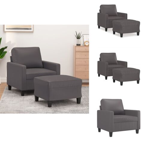 Fauteuil avec repose-pied Gris 60 cm Similicuir - Canapé Tissu - Fauteuils Confortables - Chaise Relaxante - Mobilier Salon - Décoration Intérieur