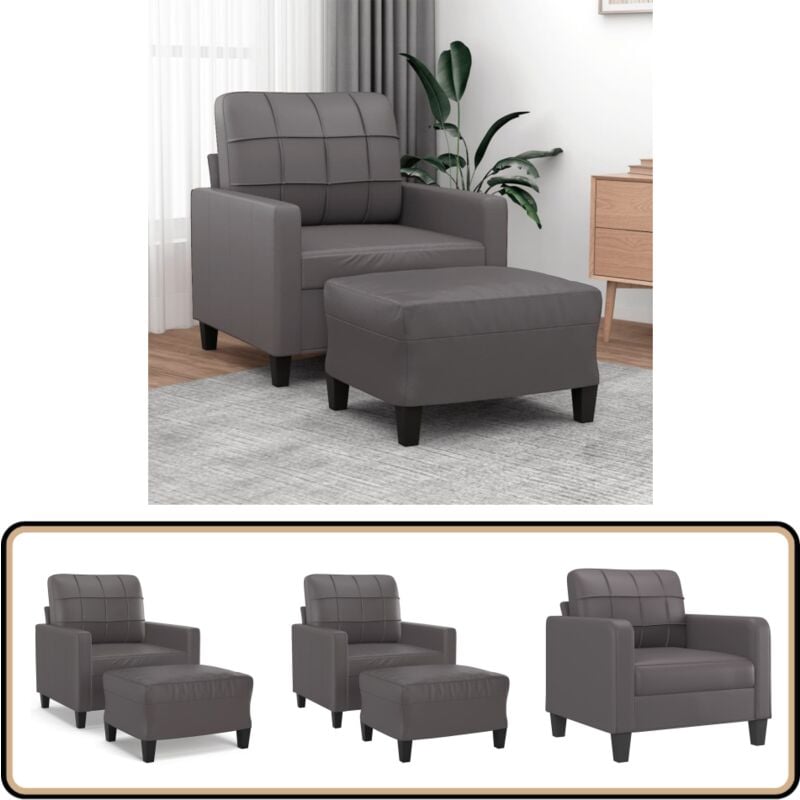 Fauteuil avec repose-pied Gris 60 cm Similicuir - Fauteuil Relaxant - Chaise Confort - Canapé Tissu - Meuble Salon - Décoration Intérieur