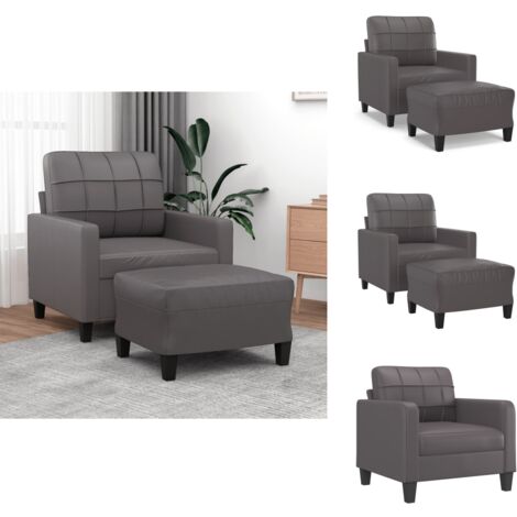 Fauteuil avec repose-pied Gris 60 cm Similicuir - Fauteuil Relaxant - Chaise Confort - Canapé Tissu - Meuble Salon - Décoration Intérieur