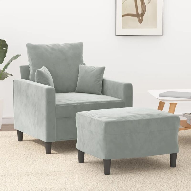 Vidaxl - Fauteuil avec repose-pied Gris clair 60 cm Velours