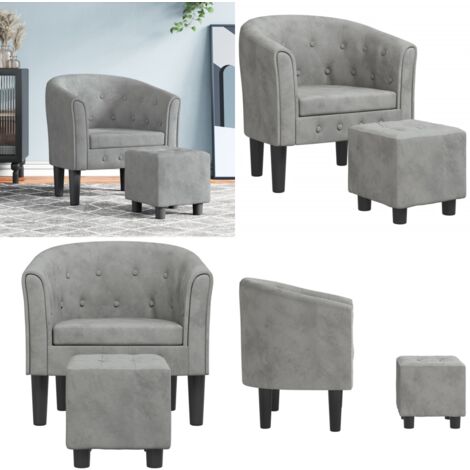 Fauteuil avec repose-pied gris clair velours - Fauteuil Convertible - Fauteuil Relax - Fauteuil Velours - Fauteuils Modernes - Meubles Salon - Home & Living