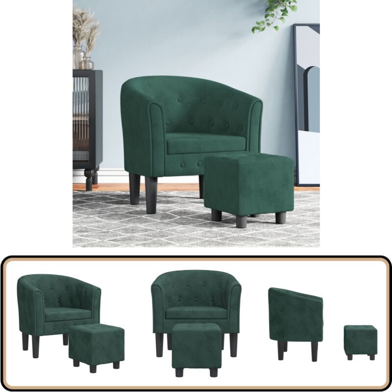 Fauteuil avec repose-pied vert foncé velours - Fauteuil Convertible - Fauteuil Relax - Fauteuil Velours - Chaise Confort - Meuble Salon