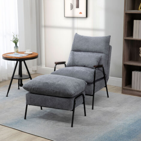 Fauteuil avec repose-pieds, dossier réglable, convertible en canapé-lit, tissu, gris