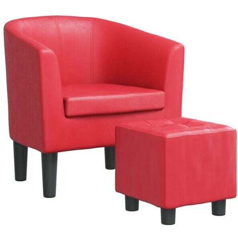 Fauteuil avec repose-pieds en similicuir rouge