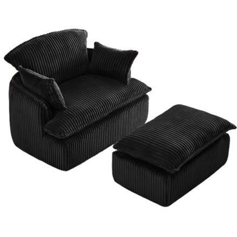 Fauteuil enfant pliable en velours côtelé noir – Confort moderne – Idéal pour salons et chambres – Dimensions compactes pour petits espaces