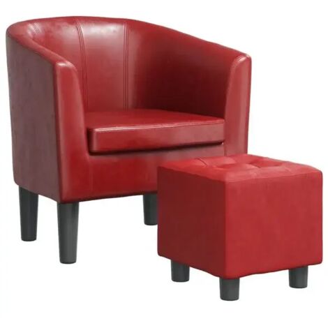 Fauteuil avec repose-pieds, similicuir bordeaux