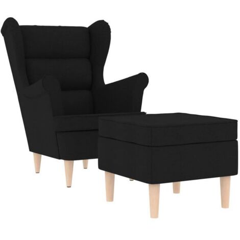 Fauteuil avec repose-pieds, tissu noir