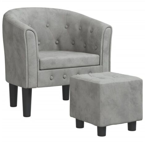 Fauteuil avec repose-pieds, velours gris clair