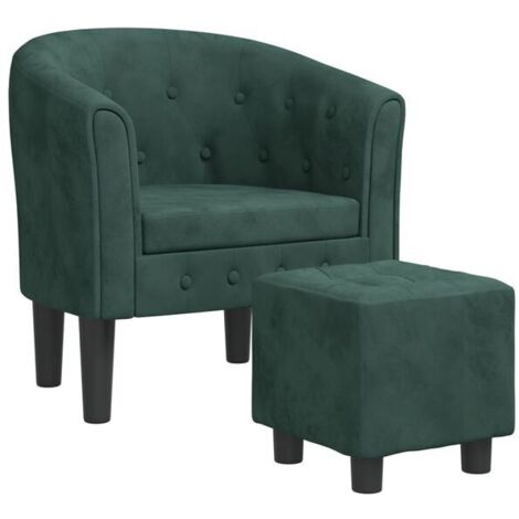 Fauteuil avec repose-pieds, velours vert foncé