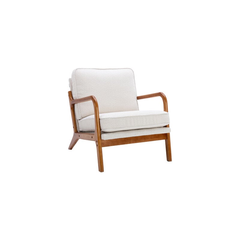 Fauteuil avec structure en bois, chaise d'appoint moderne, chaise longue pour le salon Okwish beige