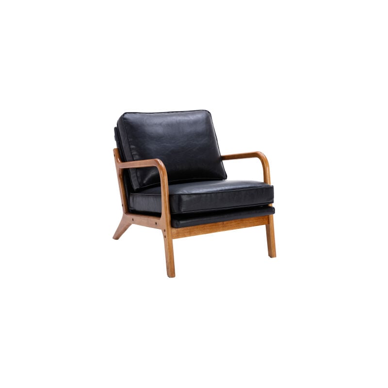 Fauteuil avec structure en bois, chaise d'appoint moderne, chaise longue pour le salon Okwish pu noir