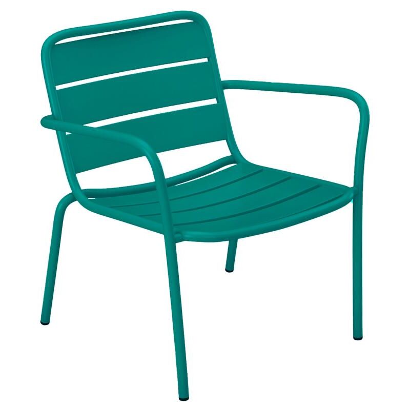 Vente-unique - Fauteuil bas de jardin empilable en métal - Bleu canard - mirmande de mylia