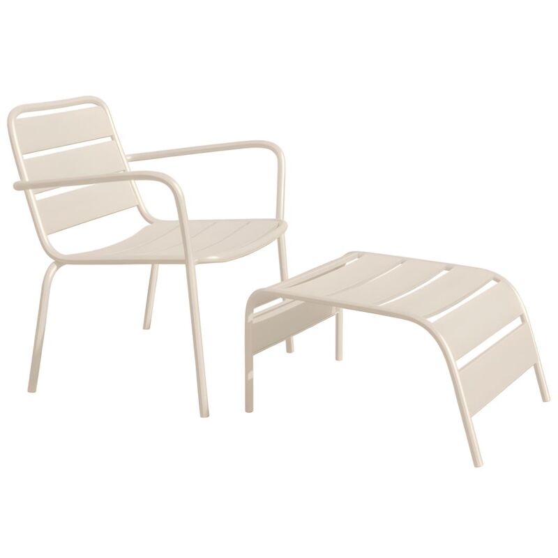 Vente-unique - Fauteuil bas de jardin empilable + repose pied en métal - Beige - mirmande de mylia