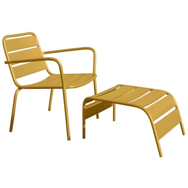 Vente-unique - Fauteuil bas de jardin empilable + repose pied en métal - Jaune moutarde - mirmande de mylia