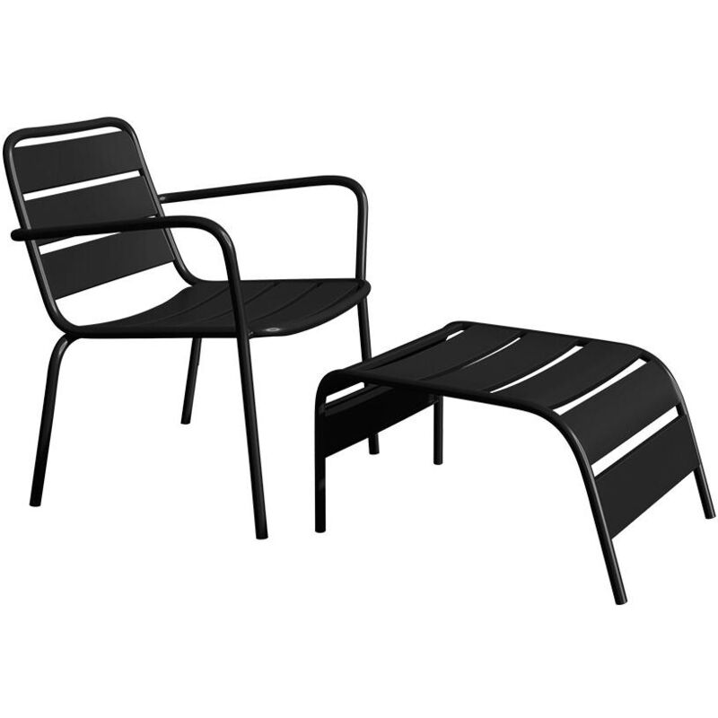 Vente-unique - Fauteuil bas de jardin empilable + repose pied en métal - Noir - mirmande de mylia
