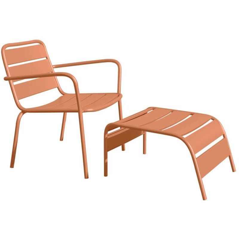 Vente-unique - Fauteuil bas de jardin empilable + repose pied en métal - Orange clair - mirmande de mylia