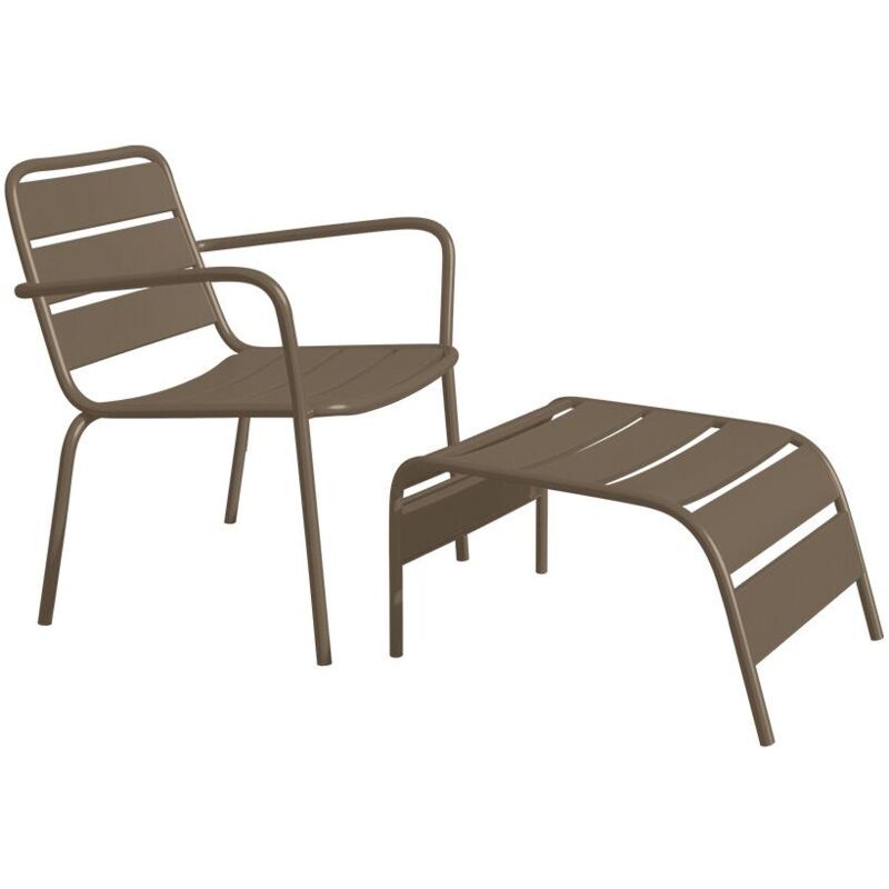 Fauteuil bas de jardin empilable + repose pied en métal - Taupe - MIRMANDE de MYLIA