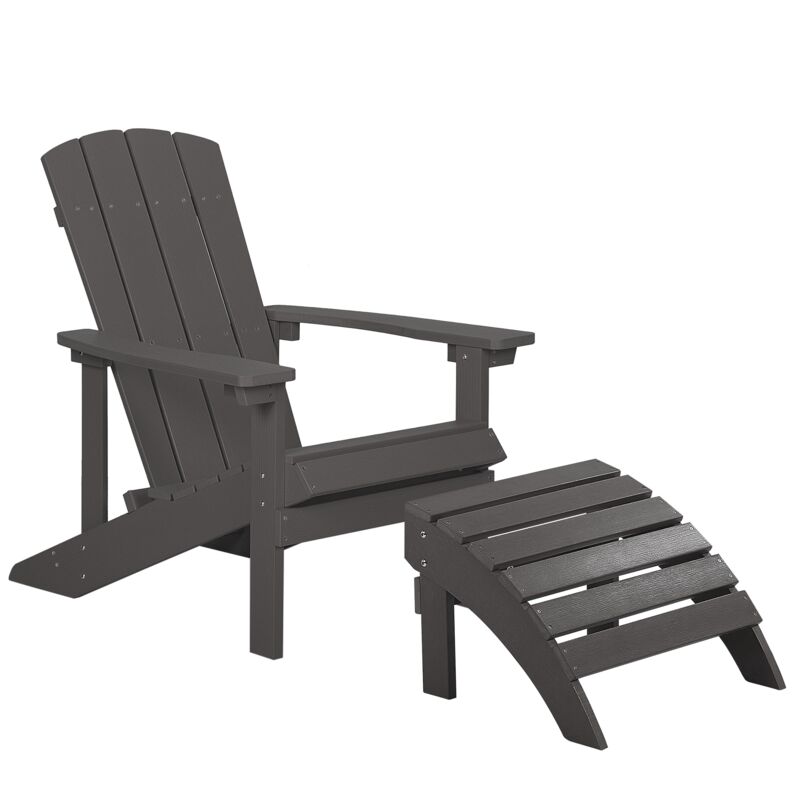chaise basse fauteuil de jardin effet bois gris foncé avec accoudoirs et repose-pied confortable résitant style rustique et campagne beliani gris