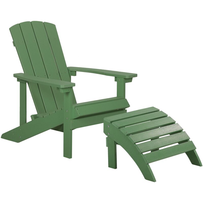 Chaise Basse Fauteuil de Jardin Effet Bois Vert Foncé avec Accoudoirs et Repose-pied Confortable Matières Résitantes Style Rustique Beliani