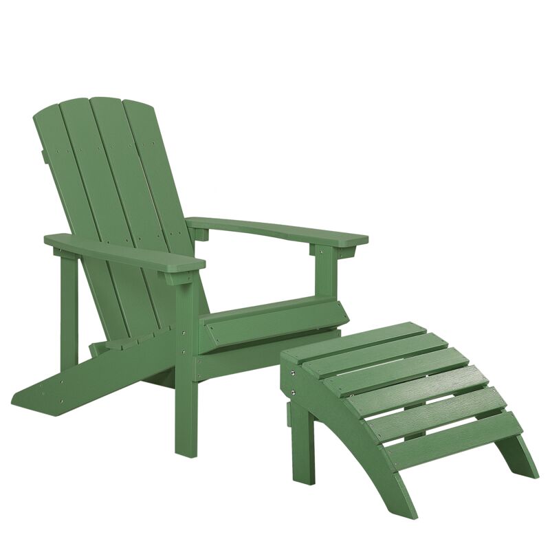 chaise basse fauteuil de jardin effet bois vert foncé avec accoudoirs et repose-pied confortable matières résitantes style rustique beliani vert