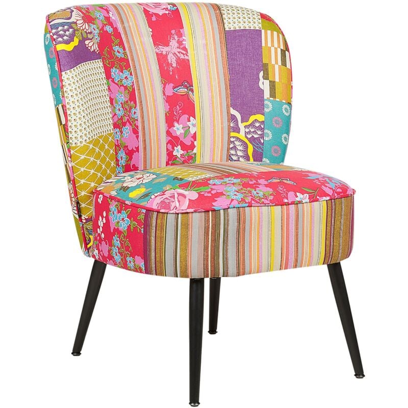 Fauteuil Bas en Tissu Patchwork Multicolore sans Accoudoirs Pieds en Métal Voss