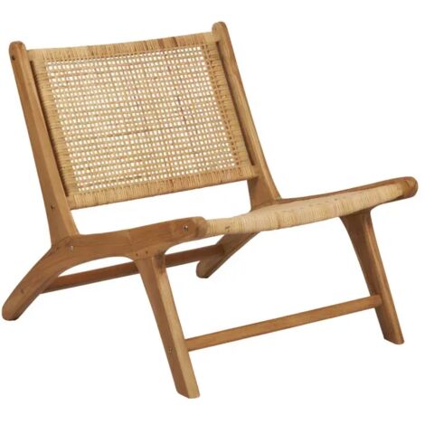 Fauteuil bas lounge incliné en bois de teck et cannage en rotin - SINA
