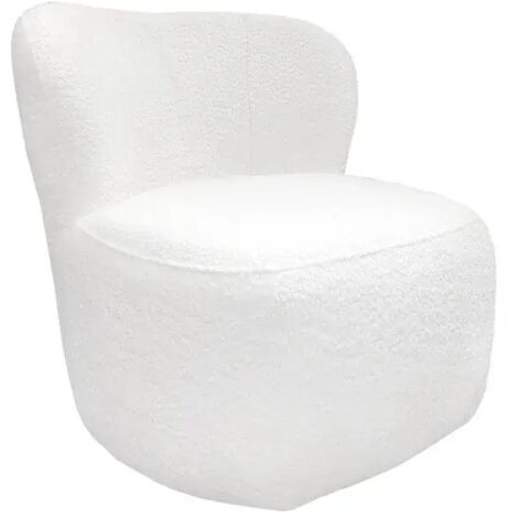Fauteuil bas rond en tissu bouclette blanc et dossier arrondi - MALLOW