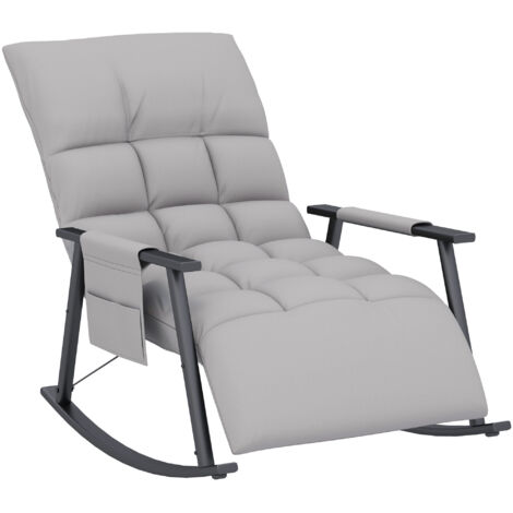 Fauteuil bascule dossier repose-pieds réglables poche latérale housse microfibre cadre métallique gris