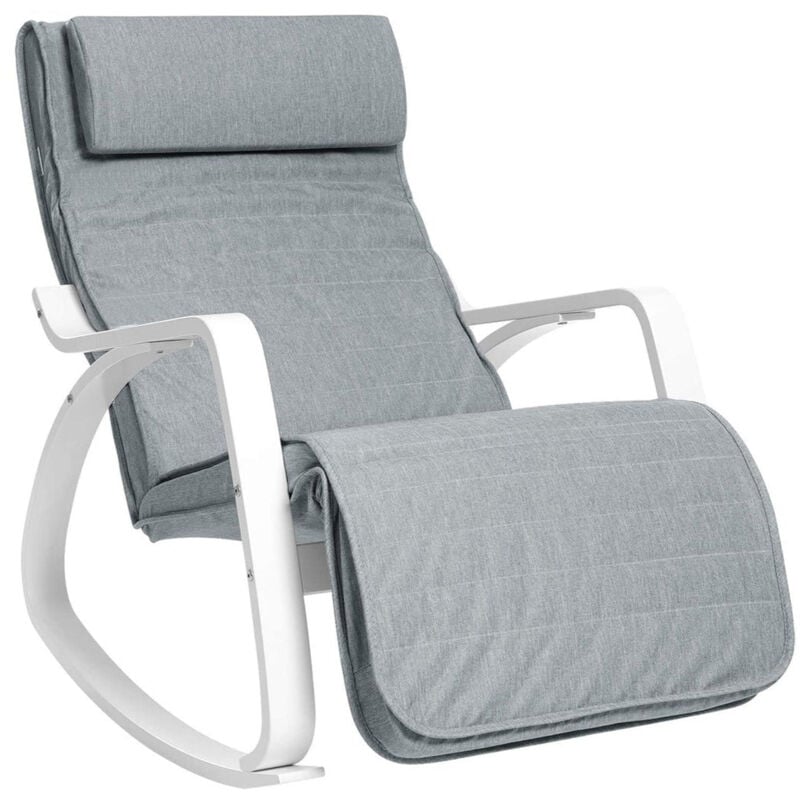 Helloshop26 - Fauteuil à bascule en bois de bouleau chaise berçante avec repose-pieds réglable en 5 angles imitation lin capacité de charge 150 kg