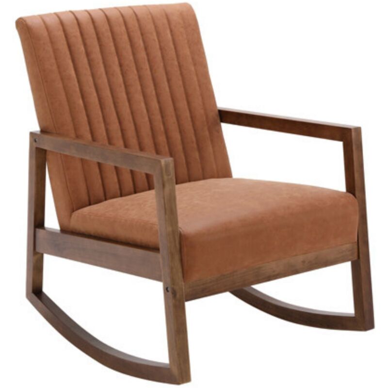 Wahson Office Chairs - Chaise à Bascule Cuir pu Fauteuil à Bascule avec Pieds en Bois Massif Chaise Berçante pour Salon/Balcon, Marron