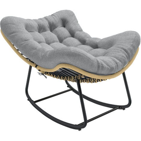 Fauteuil bascule jardin int/ext rocking chair résine tressée coussin moelleux, gris