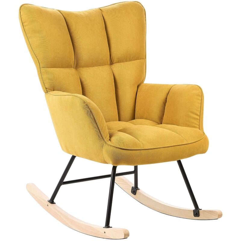 Beliani - Fauteuil à Bascule Moderne en Tissu Polyester Jaune et Pieds en Bois Oulu