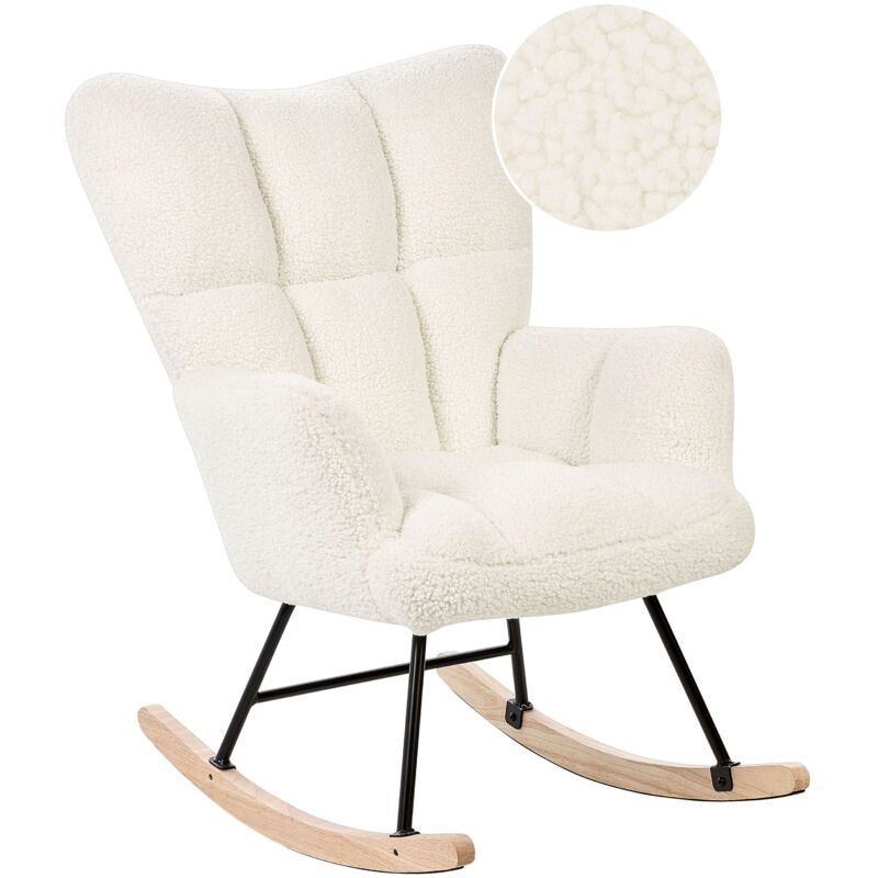 Beliani - Fauteuil à Bascule Moderne en Tissu Boucle Blanc et Pieds en Bois Oulu