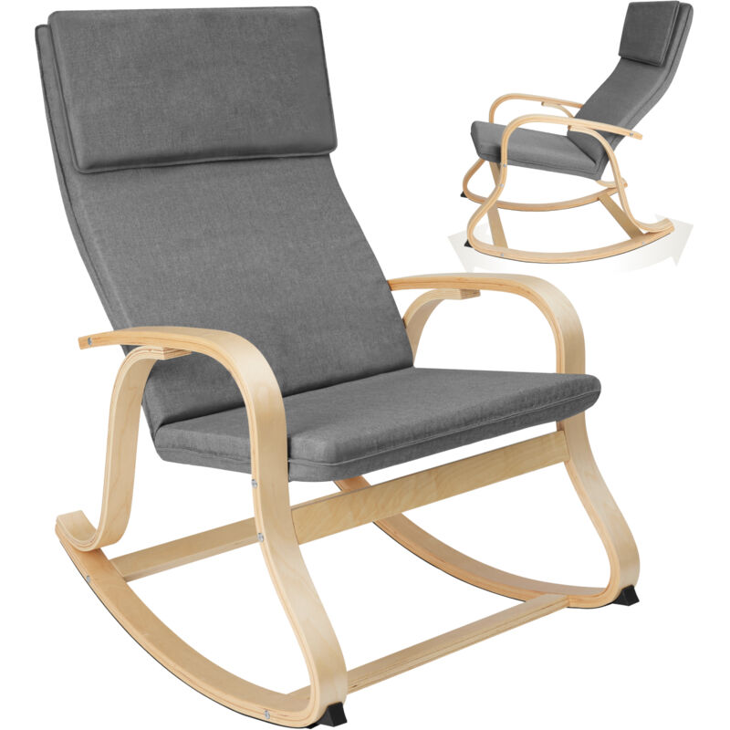 Tectake - Fauteuil à bascule Avec des accoudoirs, cadre en bois de bouleau avec un Rembourrage confortable et un coussin