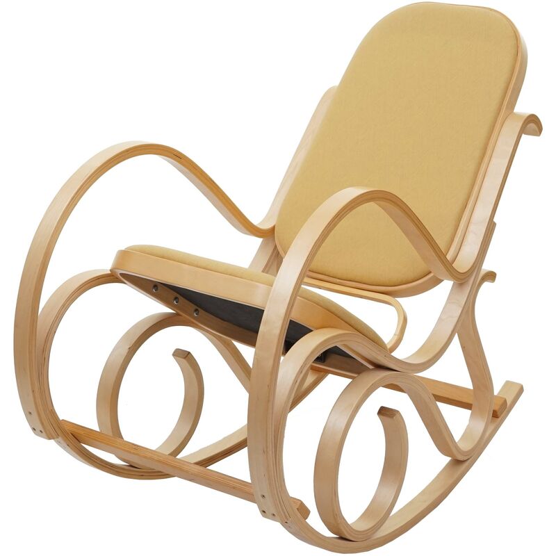 Décoshop26 - Fauteuil à bascule rocking chair en bois clair assise en tissu jaune