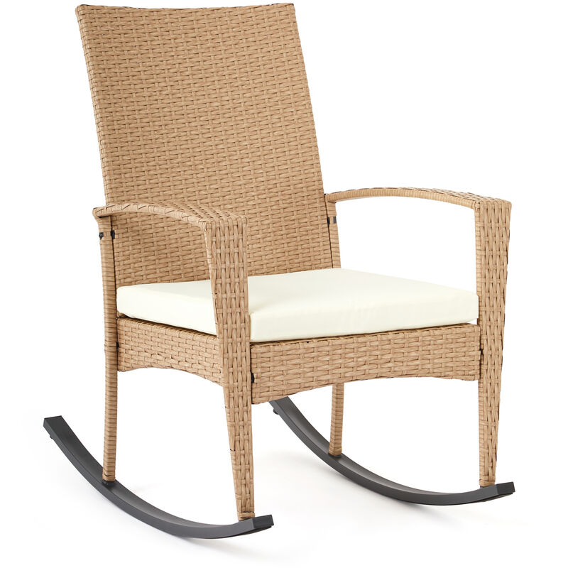 Fauteuil de jardin bascule chaise de chambre terrasse en résine tressée avec coussin beige Mondeer