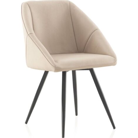 Fauteuil beige tissu imitation cuir pieds métal noir élégant - beige clair imitation cuir