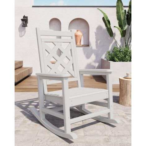 Fauteuil berçant extérieur HDPE résistant aux intempéries dossier haut motif quadrillé accoudoirs confortables terrasse piscine 61x89x102cm