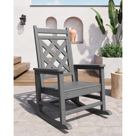Fauteuil berçant GarveeHome HDPE fauteuil extérieur dossier haut accoudoirs motif carreaux siège jardin terrasse piscine patio 61x89x102cm