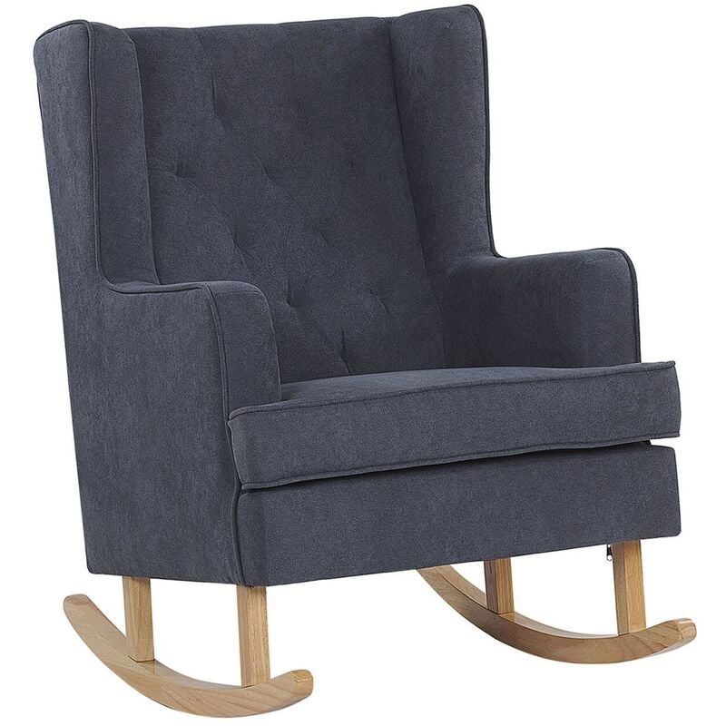 Fauteuil Bergère à Bascule Tapissé en Tissu Gris et Capitonné Parfait pour Coin de Lecture ou Salon au Design Scandinave et Rétro Beliani