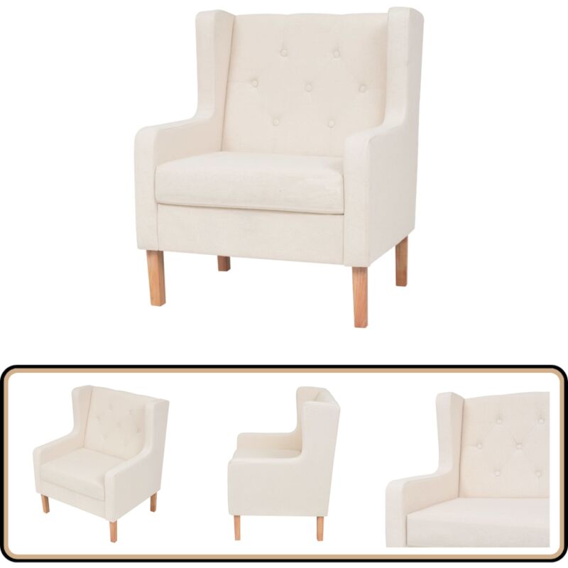 Fauteuil blanc crème tissu - Fauteuil Confortable - Fauteuil Design Sobre - Fauteuil Blanc - Chaise Relaxante - Meuble Salon