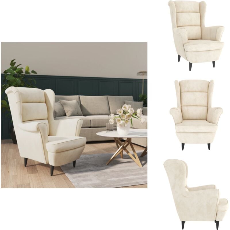 Fauteuil blanc crème velours - Fauteuil Moderne - Chaise Élégante - Fauteuil Velours - Canapé Tissu - Mobilier Intérieur