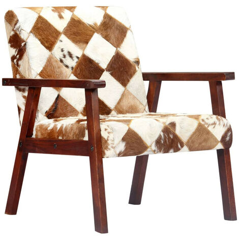 Fauteuil Blanc et marron Cuir véritable de chèvre