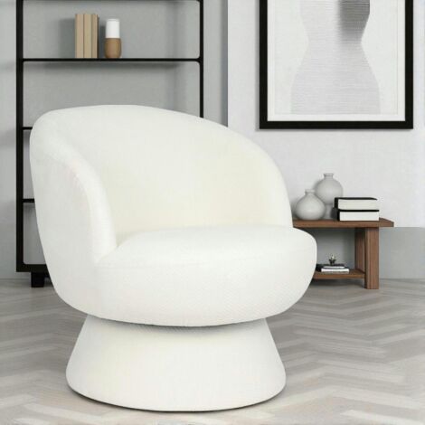 Fauteuil blanc pivotant - tissu chenille, style rétro IENA