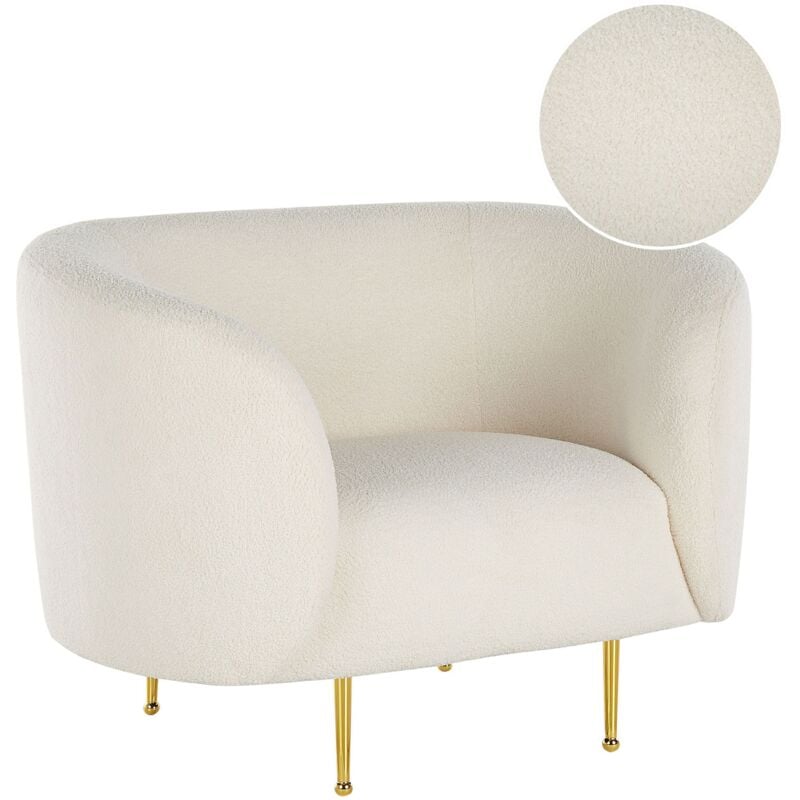 Fauteuil à Accoudoirs et Dossier Unis Courbe Glamour Tissu Blanc Pieds Dorés Loen